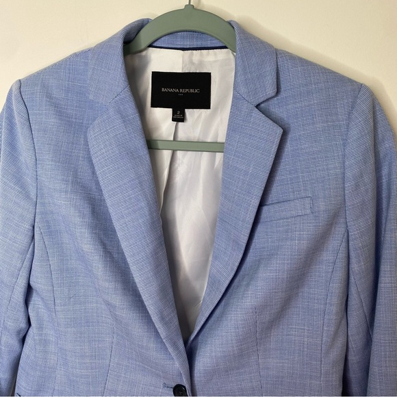 NWOT Banana Republic Classic Fit Chambray Blue Micro Plaid Blazer Sz 2 - Picture 3 of 16